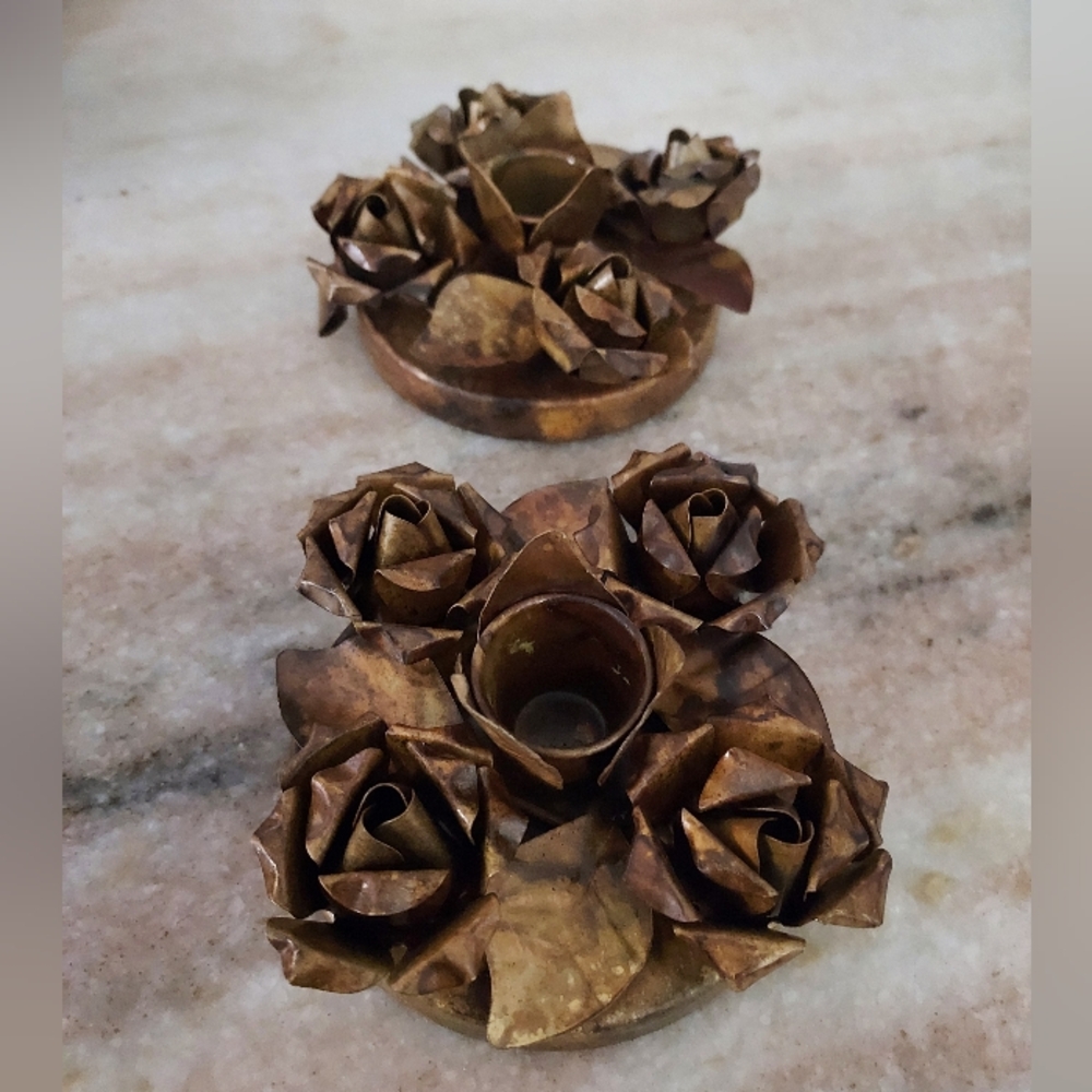 Vintage Rose Pillar Candle Holders
